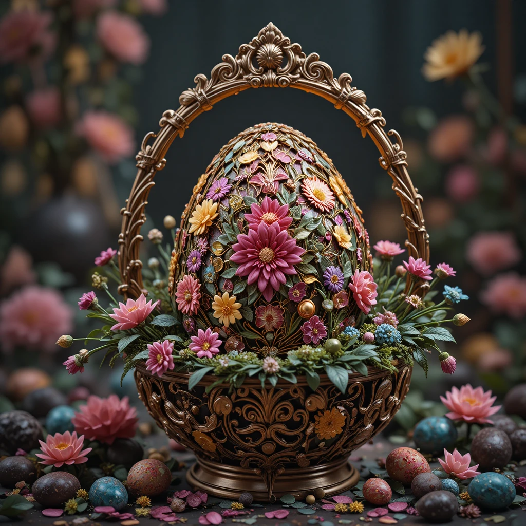 Intricately Decorated Easter Egg In Ornate Baroque Basket