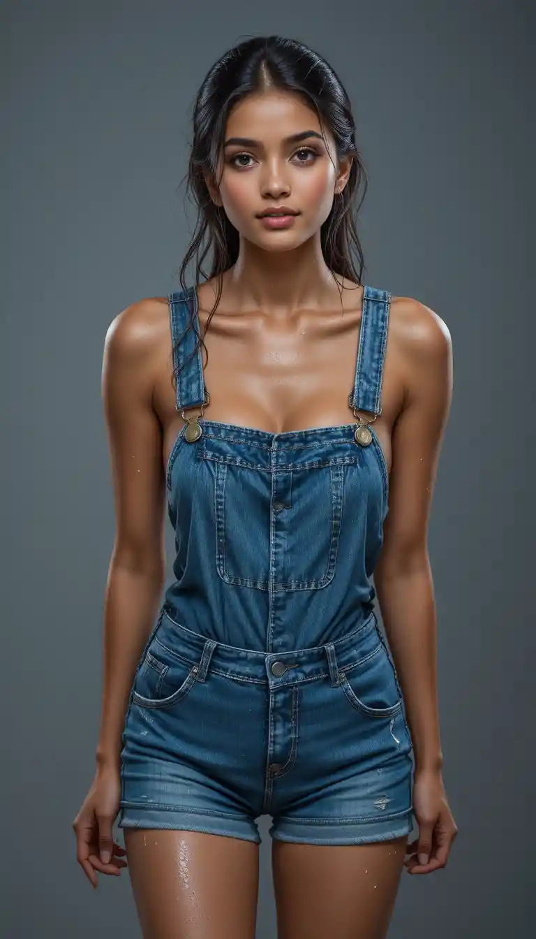 Indian woman in wet denim posing in studio portrait
