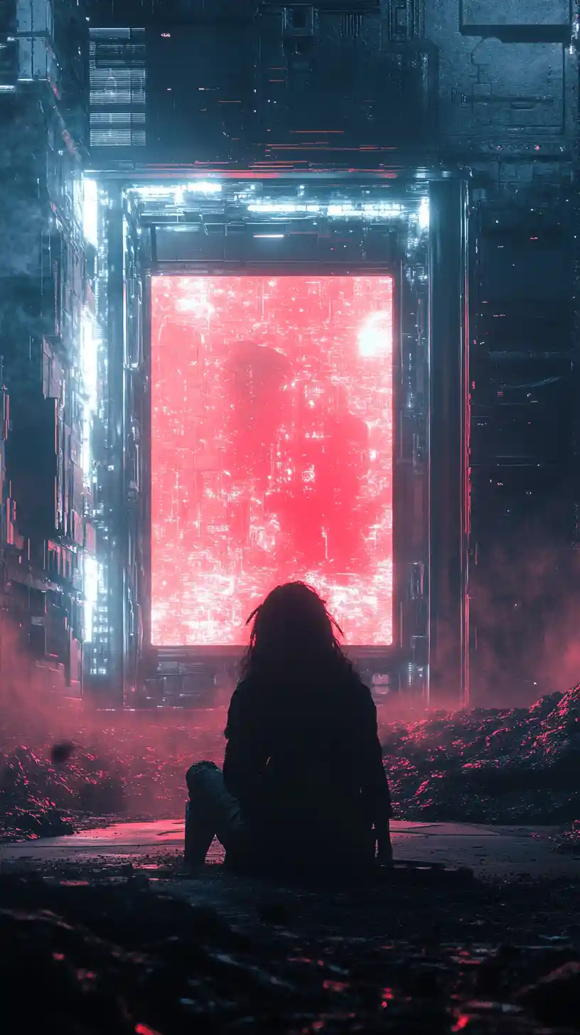 Broken surreal scene where ghosts drift through torn reality