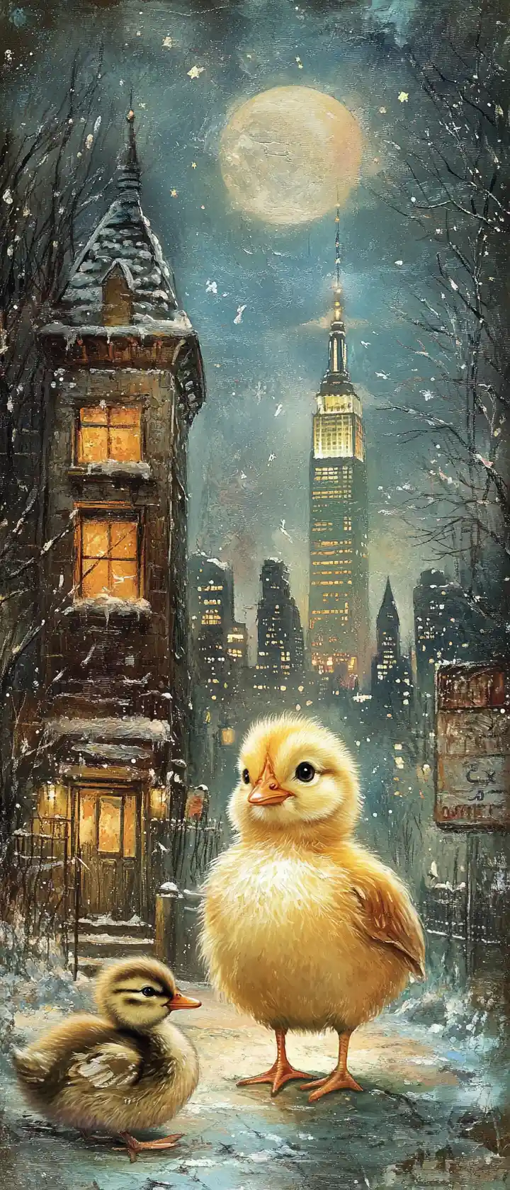 Cute farm chicken and duckling in watercolor illustration