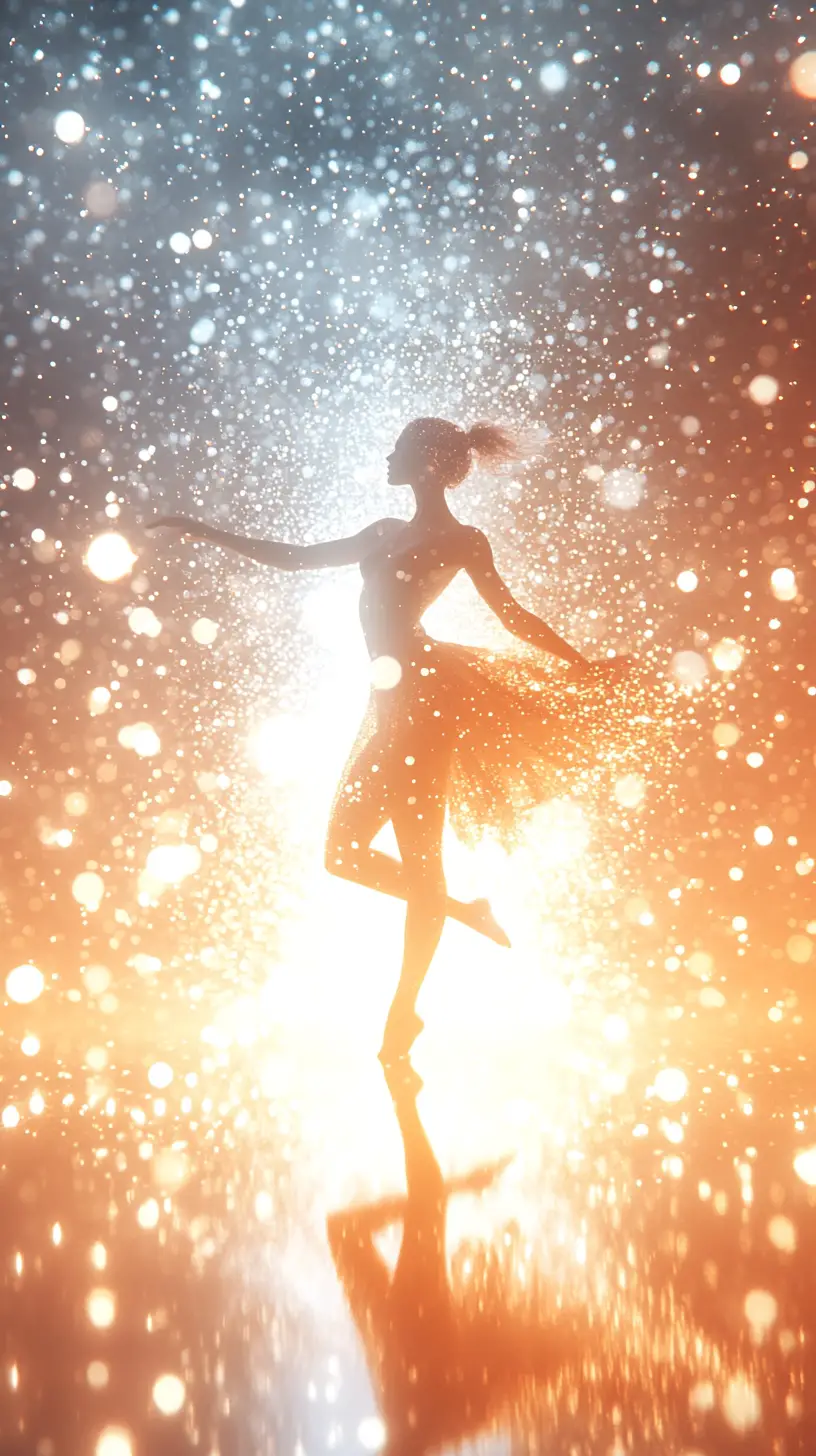 Surreal dancer divided between sunlight and starlight