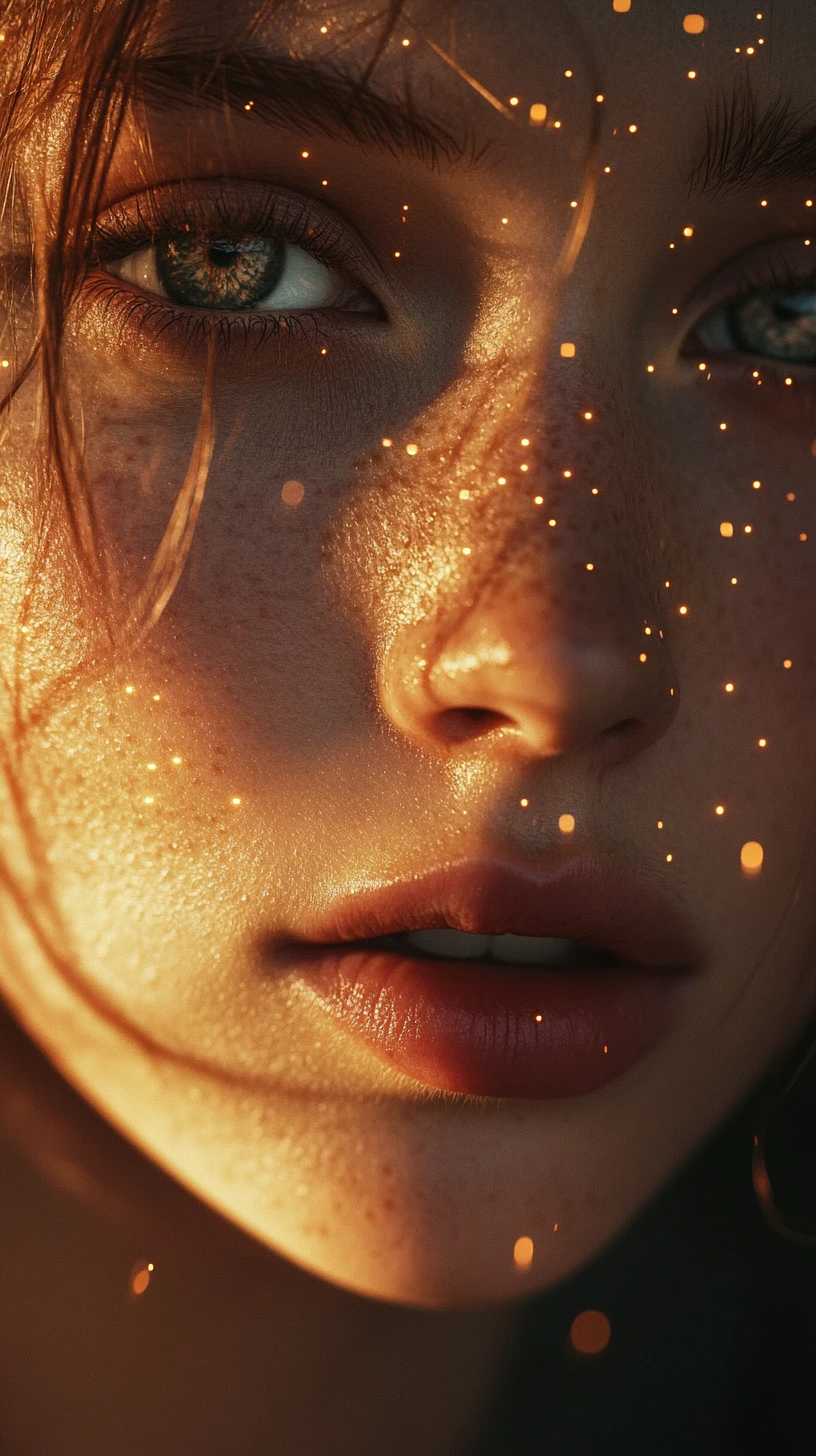 Warm close up portrait with soft glowing dotted light