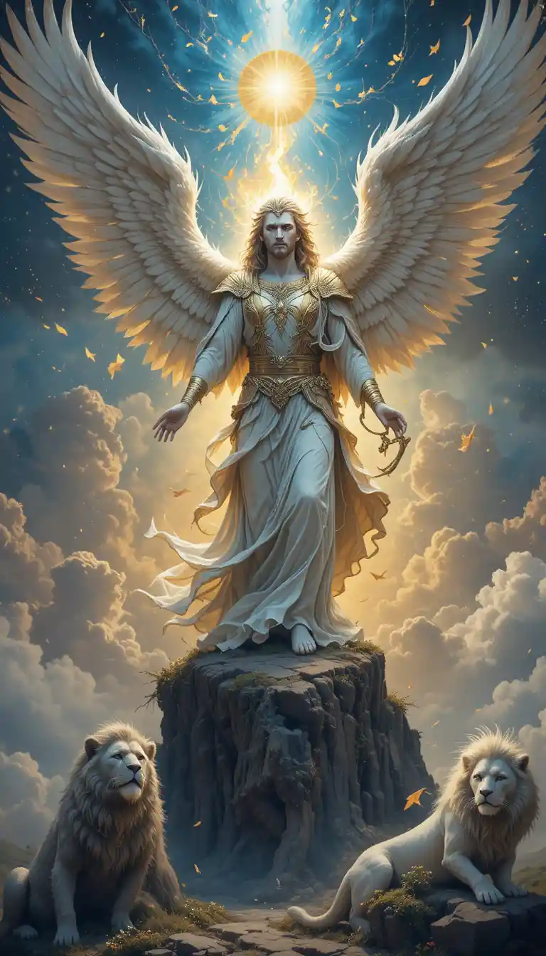 Angel sheltering a believer under divine protective wings