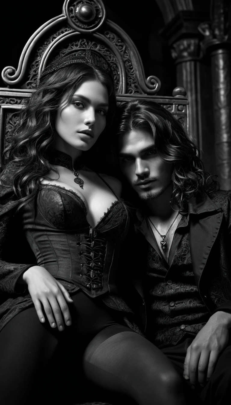 Close up dark romance portrait in a fantasy throne room