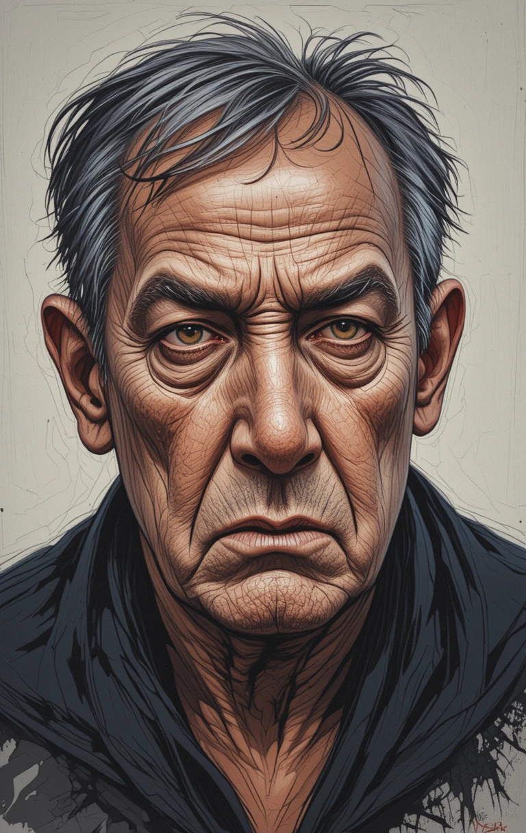 Homem idoso em close em desenho a lápis de cor com chiaroscuro suave
