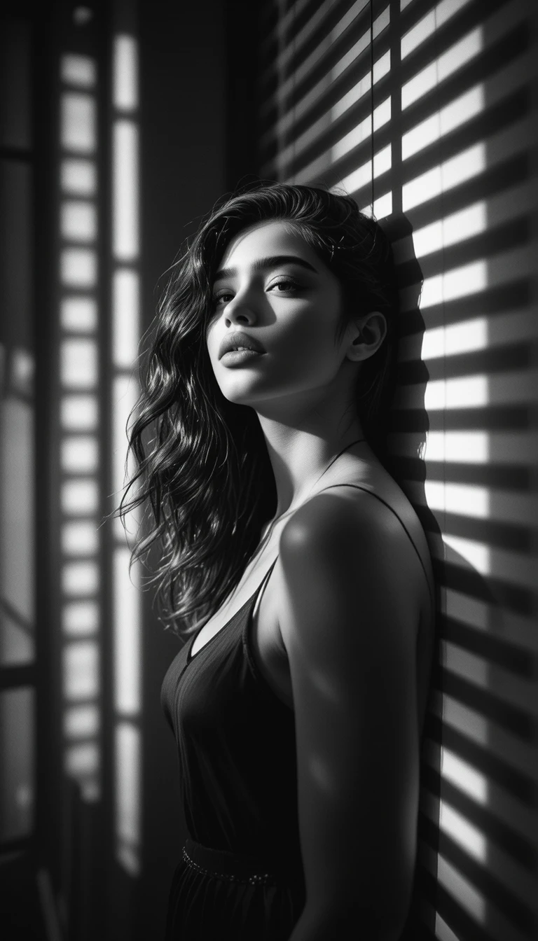 Ritratto in bianco e nero di una donna alla luce della finestra