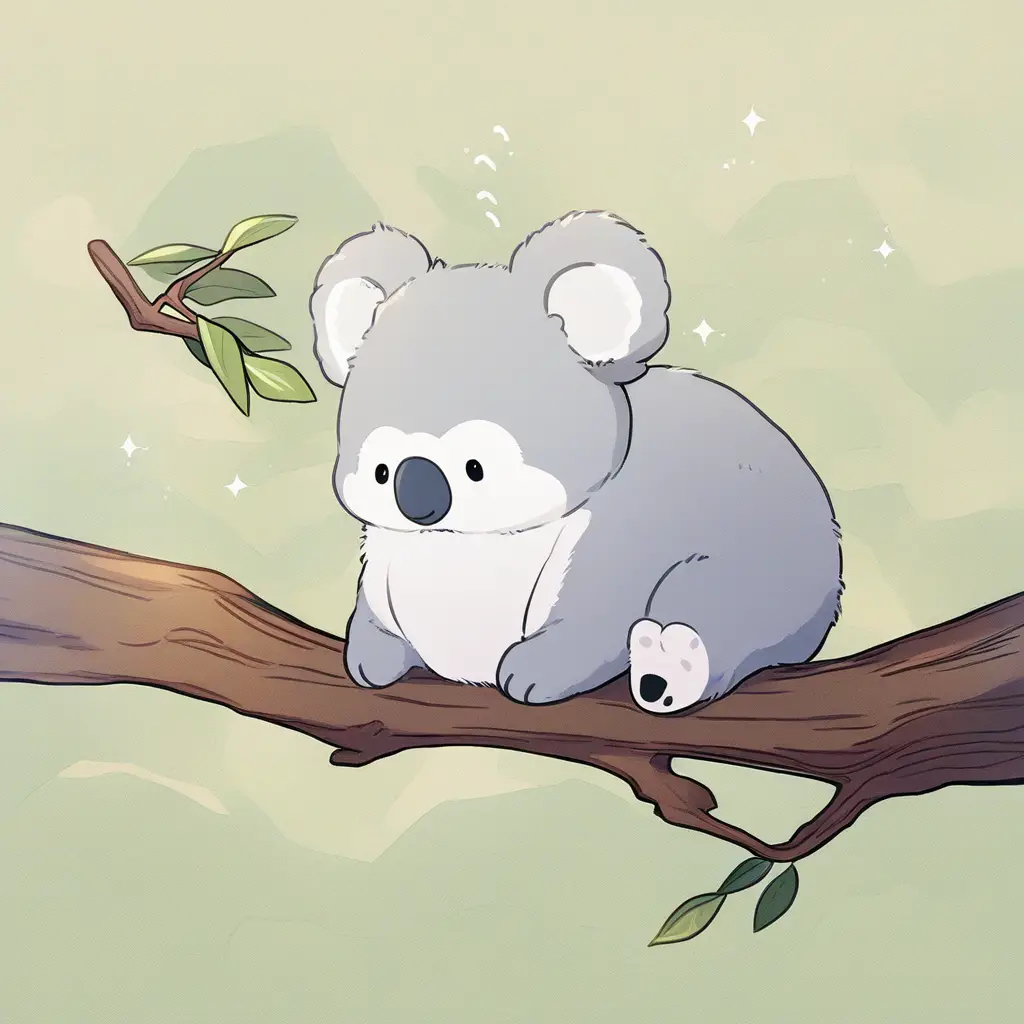 Sleeping felt koala hugging a soft brown branch