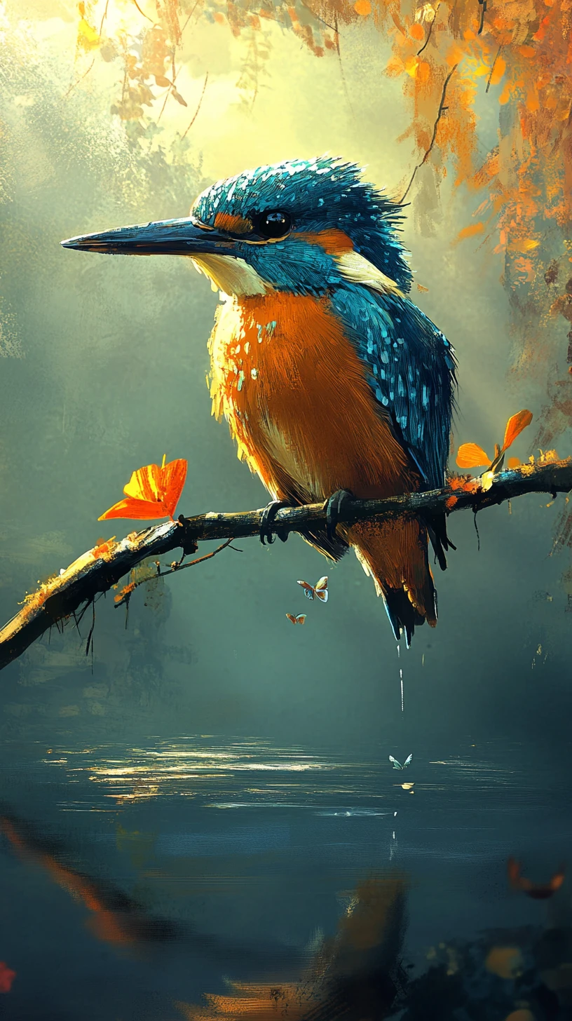 Dynamisches Eisvogel-Porträt über schimmerndem Wasser