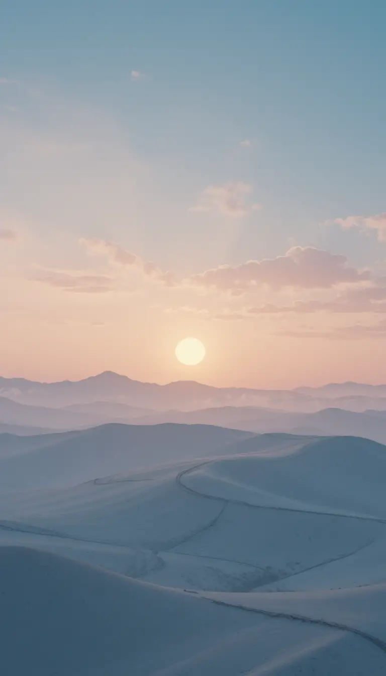 Serene minimalist landscape under a soft pastel morning sky