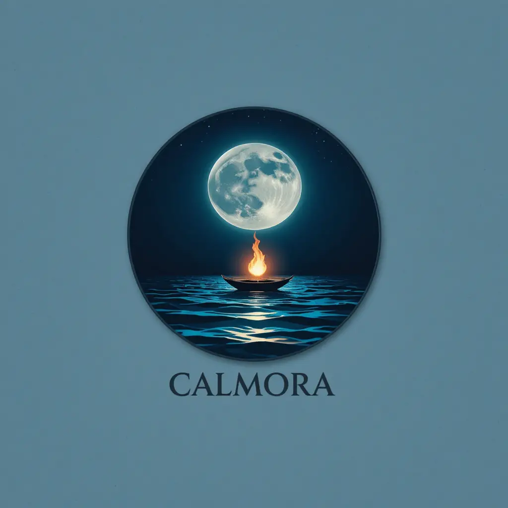 Logo minimalista di oceano al chiaro di luna per l’identità del canale Calmora