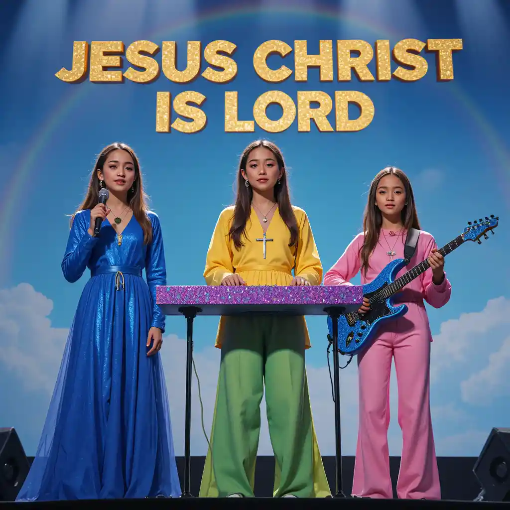 Christian girl band performing on stage under spotlight