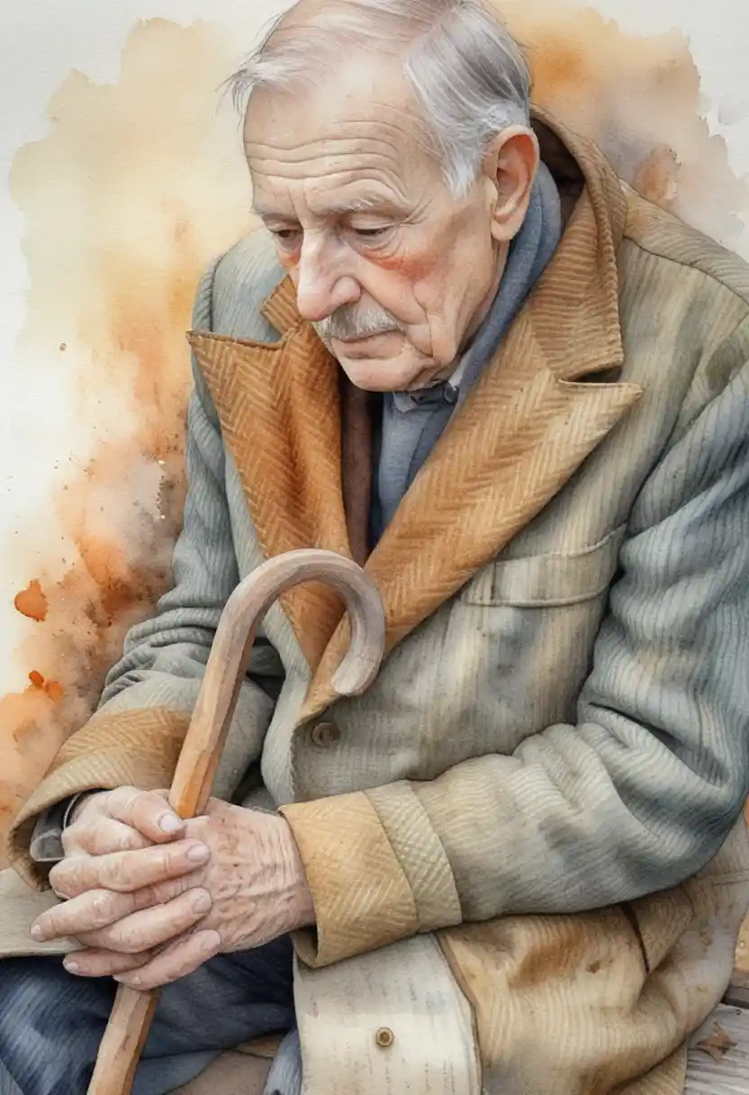 Old man resting alone on a worn park bench