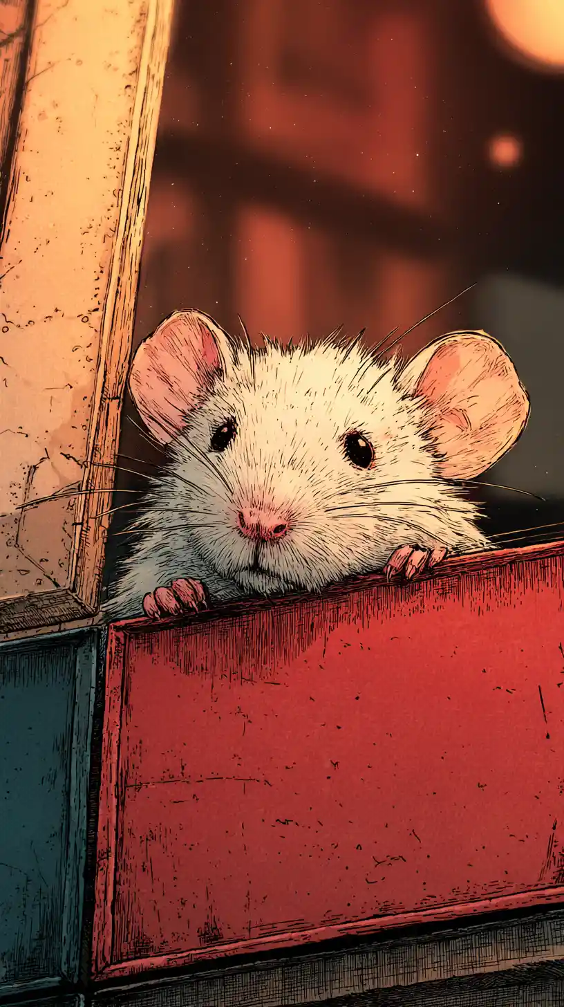 Tiny mouse peeking from a vintage matchbox in cafe