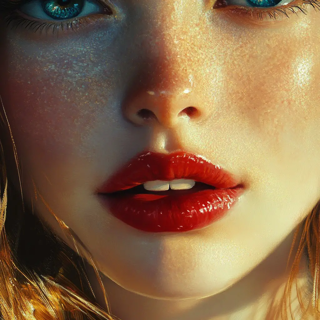 Romantic close up illustration of a girl with golden hair