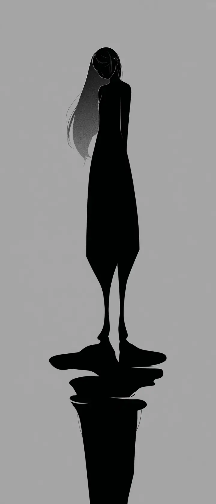 Anime girl silhouette with teardrop on soft gray background
