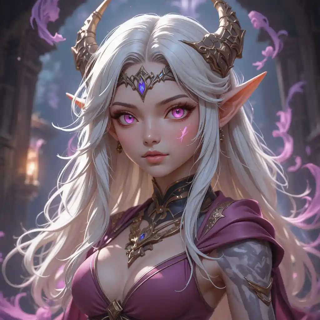 淡粉色眼睛與白髮的年輕幽靈魔女少女