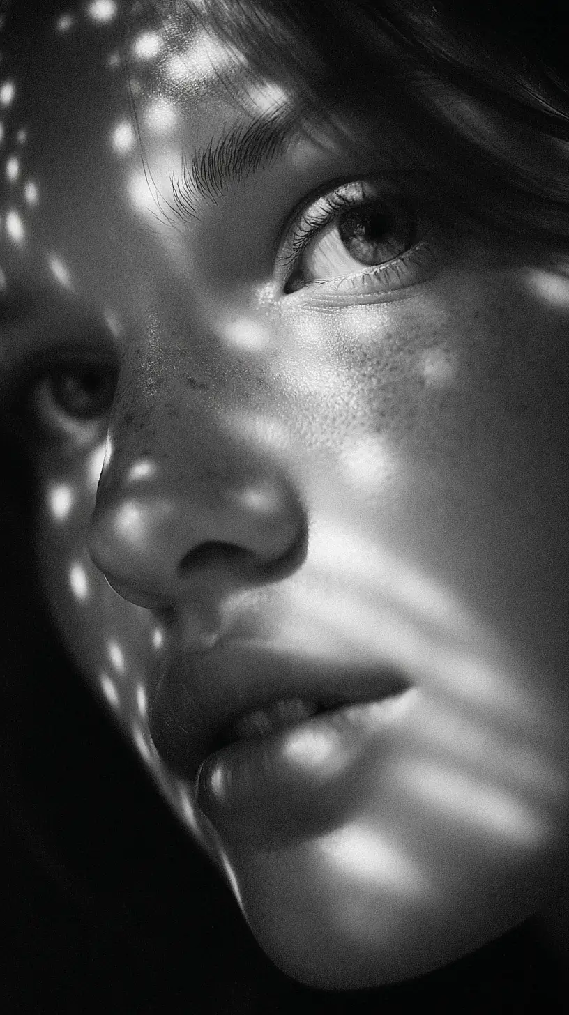 Intimate black and white close up portrait with soft light