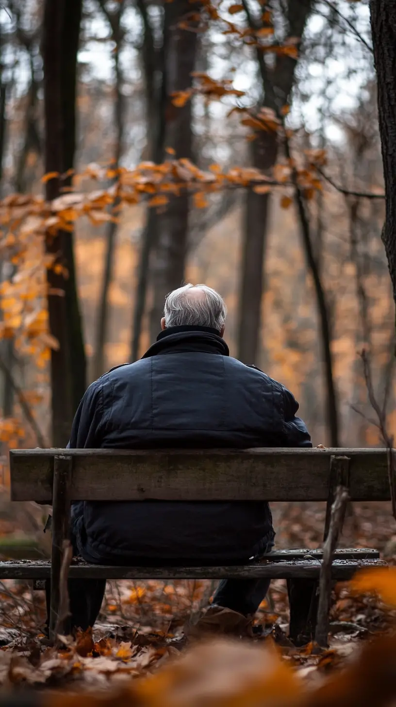 Anziano che riposa da solo su una panchina di un parco logora