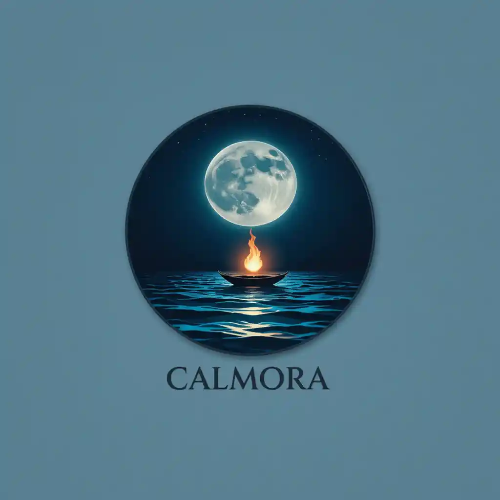 Minimalistisches mondbeschienenes Ozean-Logo für Calmora-Kanalidentität