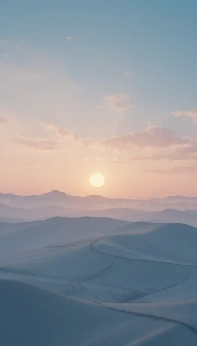 Paesaggio minimalista sereno sotto un morbido cielo mattutino pastello