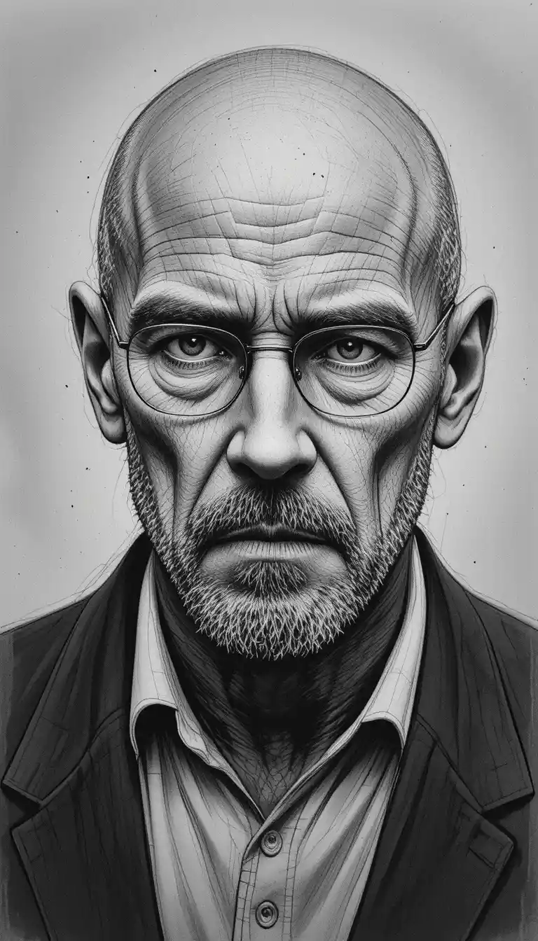 Graphite portrait of a bald man in quiet intense focus