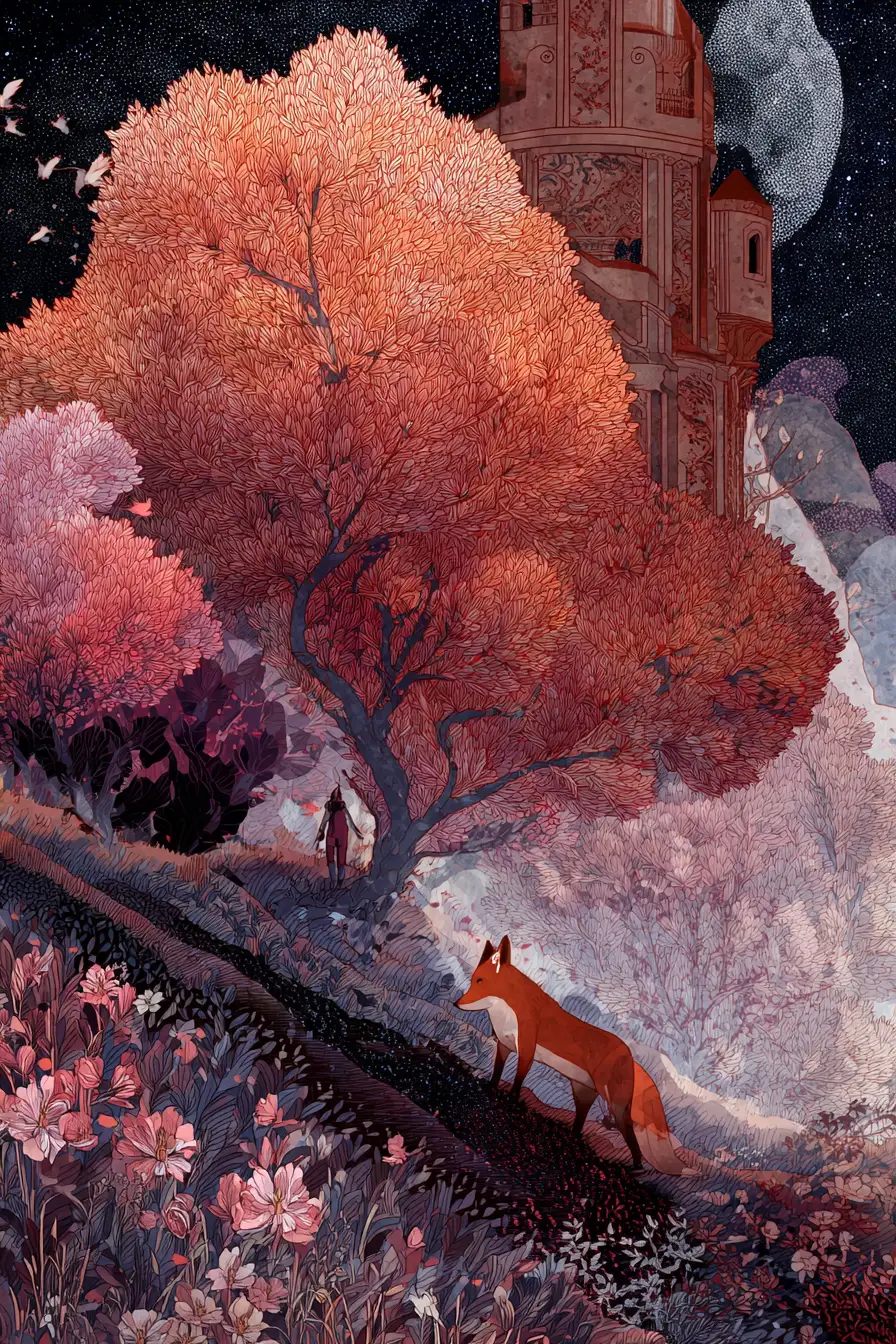 Joyful fantasy fox illustration with warm weekend colors