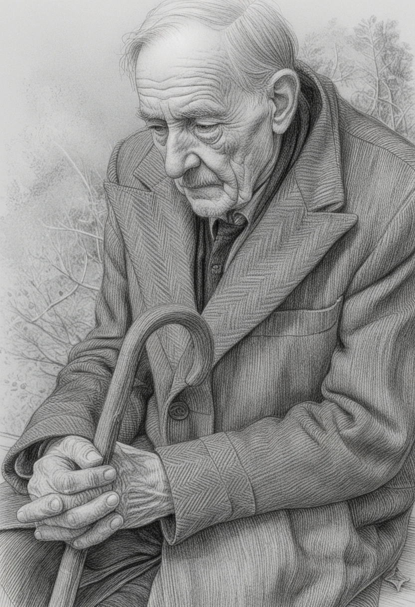 Elderly man resting alone on a worn park bench
