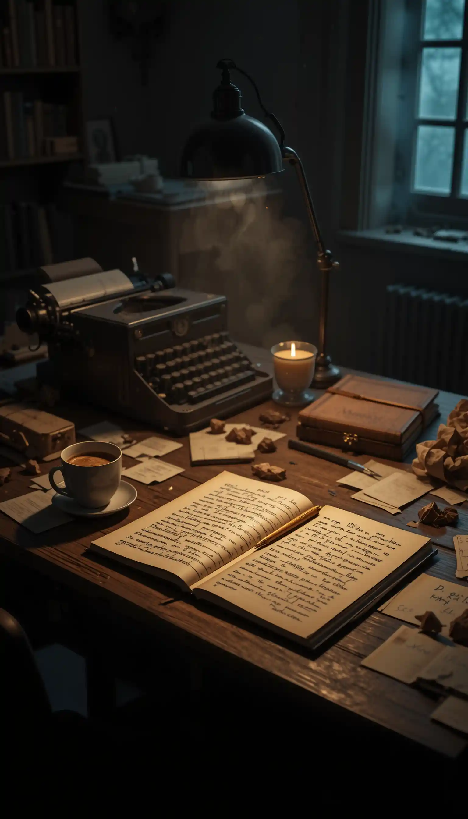 Cozy Night Writer Desk With Lamp And Typewriter