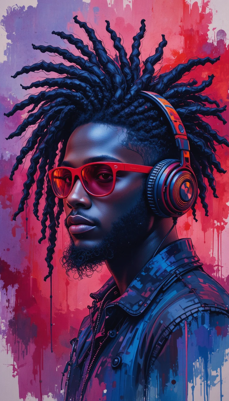 Uomo stiloso con dreadlock in vivaci colori astratti