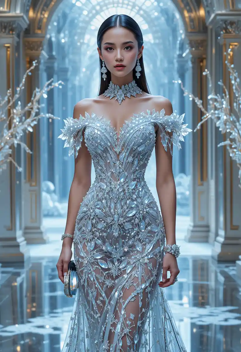 Crystal couture fashion illustration of a glamorous woman