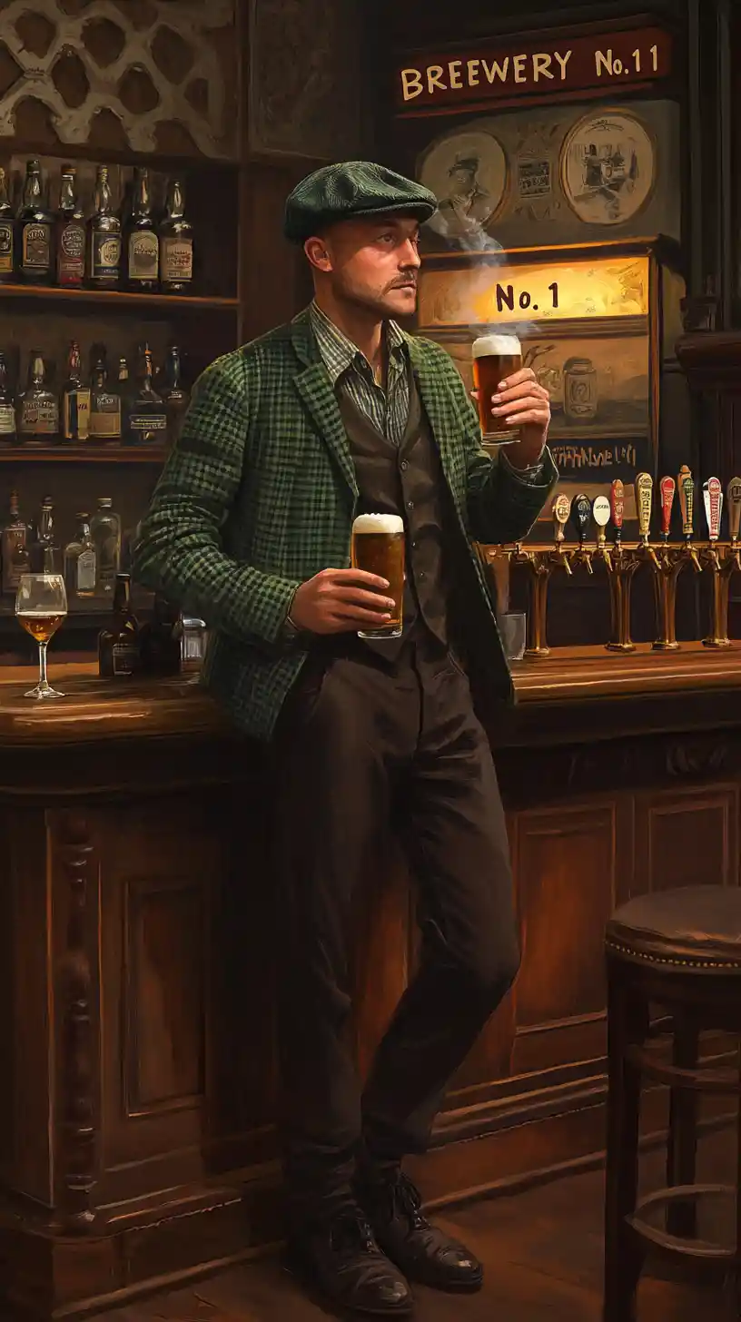Man At Vintage Wooden Bar With Beer And Cigarette