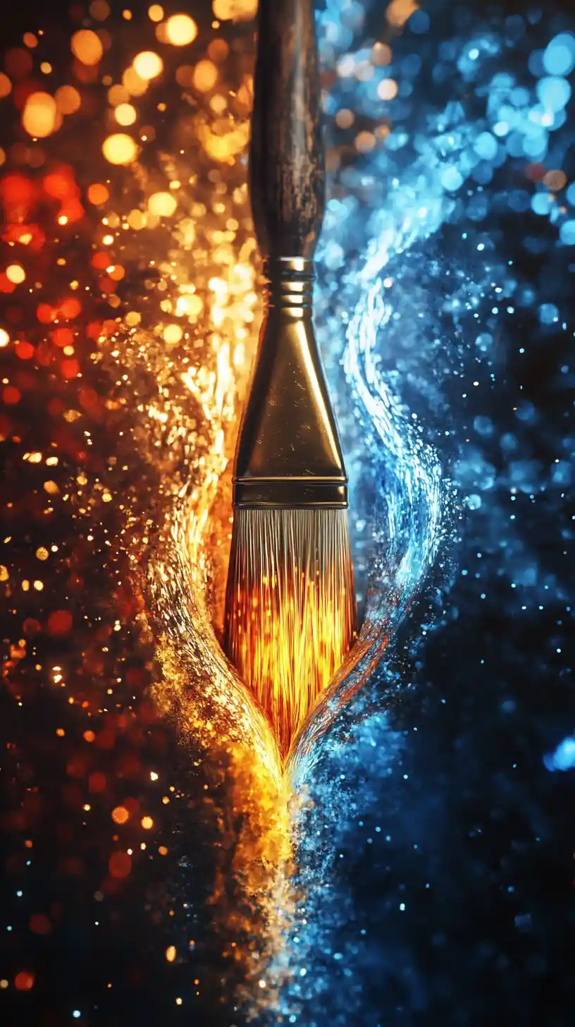 Paintbrush Dividing Warm And Cool Surreal Fantasy Worlds