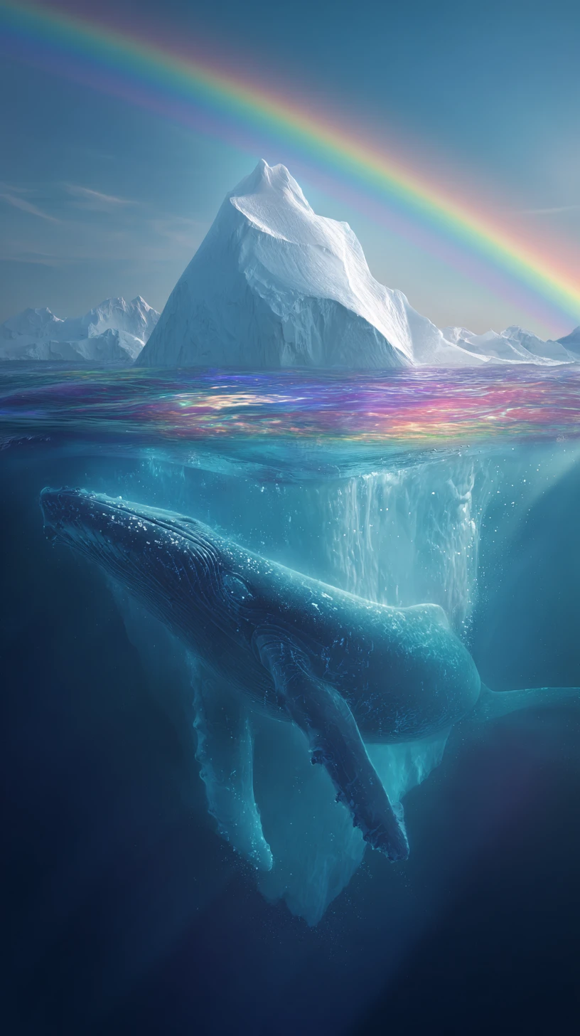 Coupe d’iceberg avec baleine dans un océan paisible
