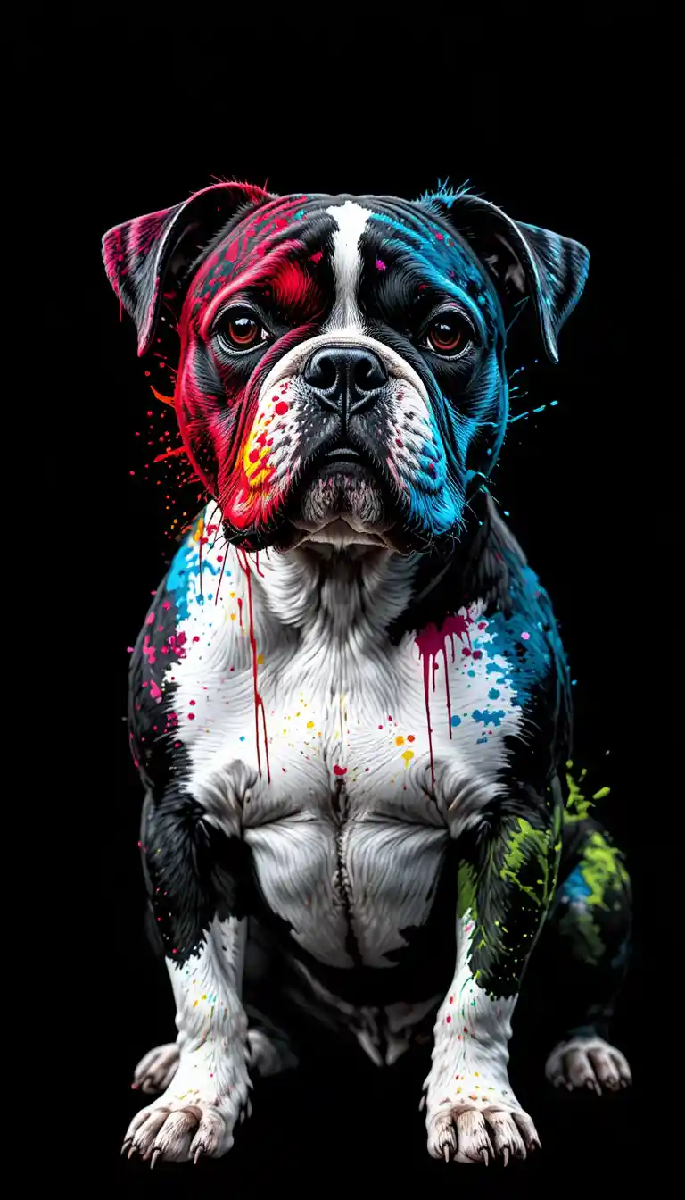 Color splashed dog portrait on a deep black background