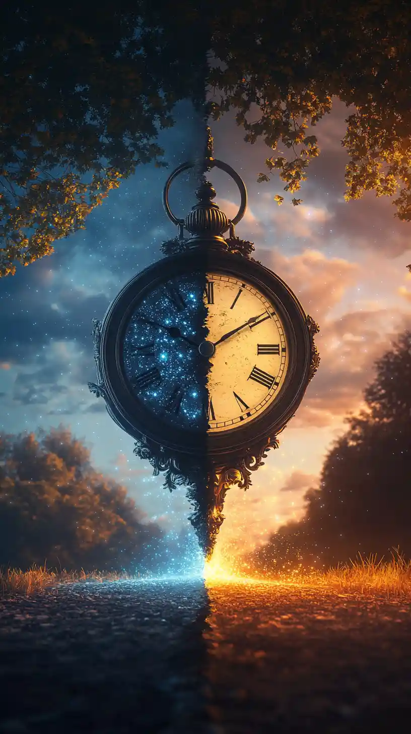Melting clock between day and night in surreal split world
