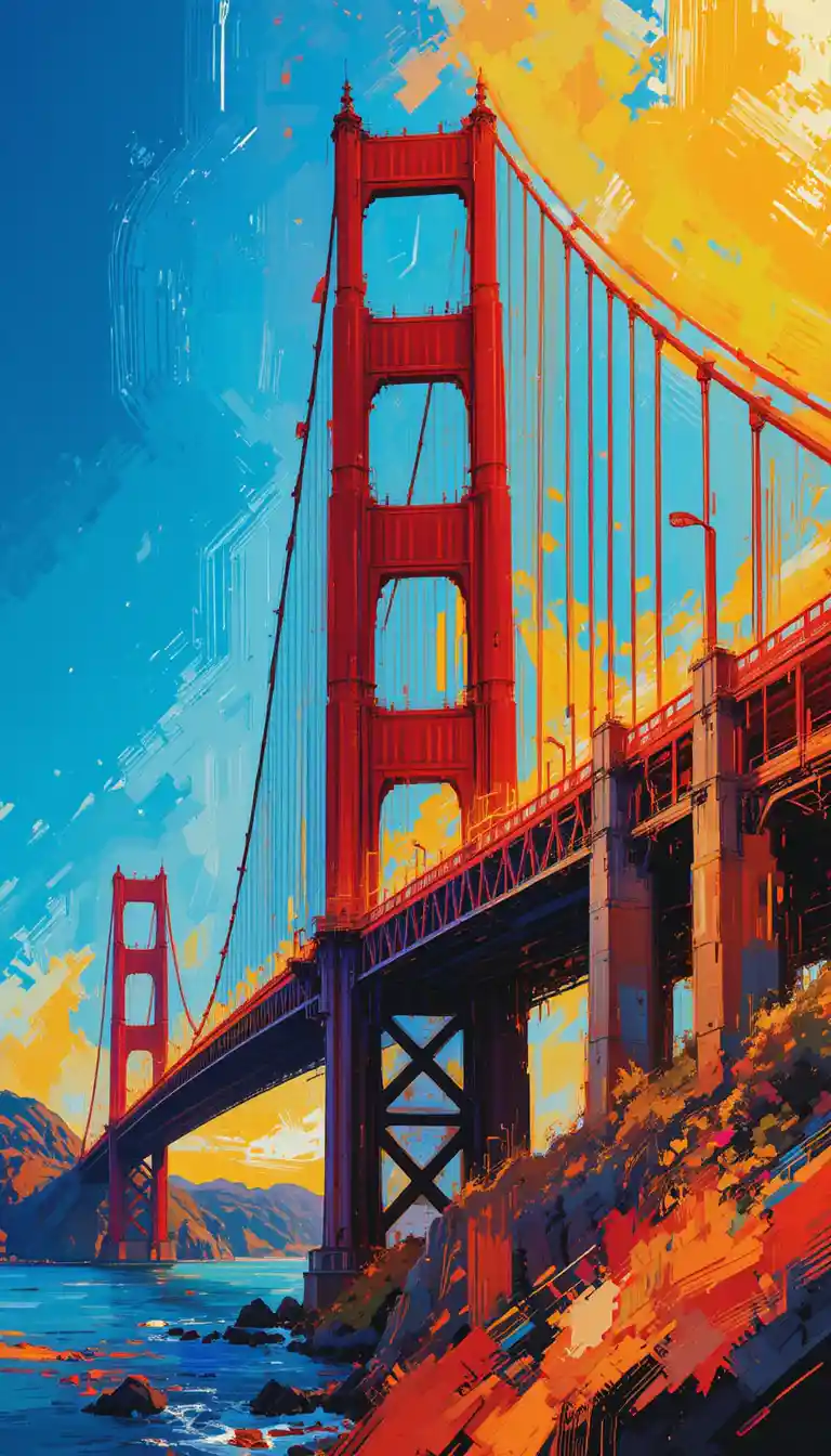 Abstract digital painting of the Golden Gate Bridge