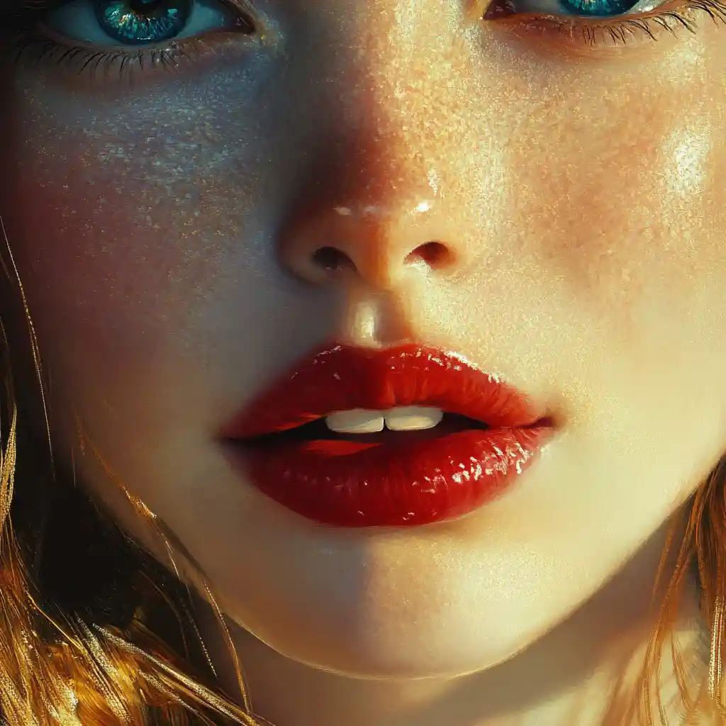 Romantic close up illustration of a girl with golden hair
