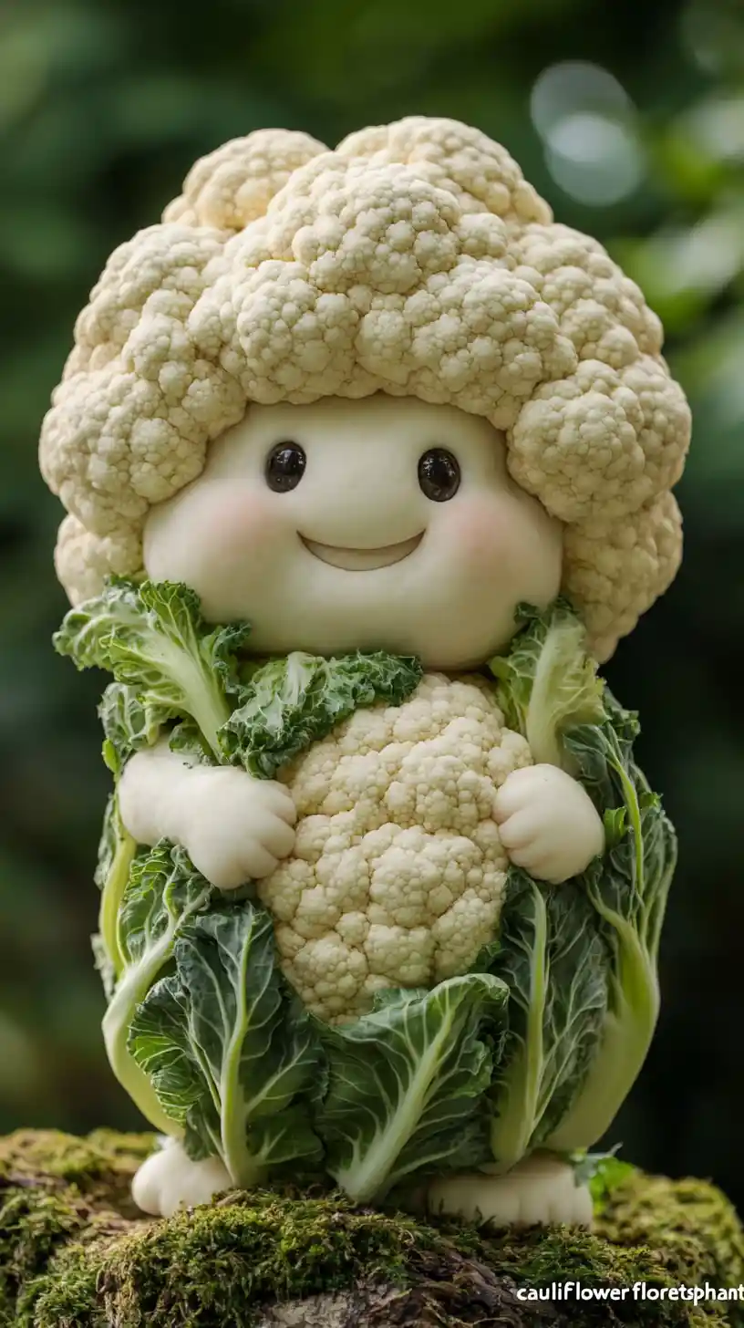 Cute baby elephant sculpture made from fresh cauliflower