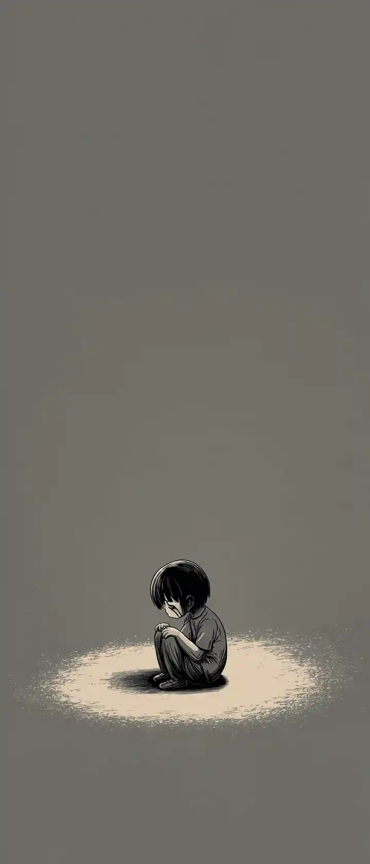 Tiny anime girl crying alone in empty dark space