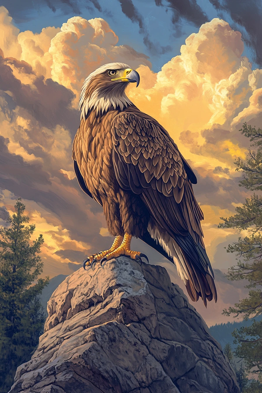 Majestätischer Adler auf rauem Felsen unter stürmischem Himmel