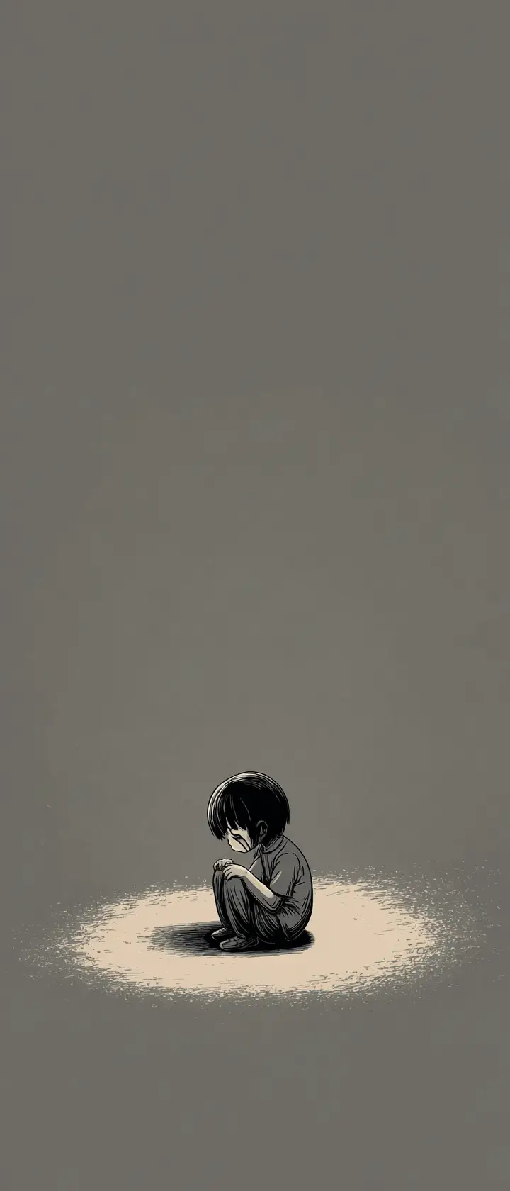 Tiny anime girl crying alone in empty dark space