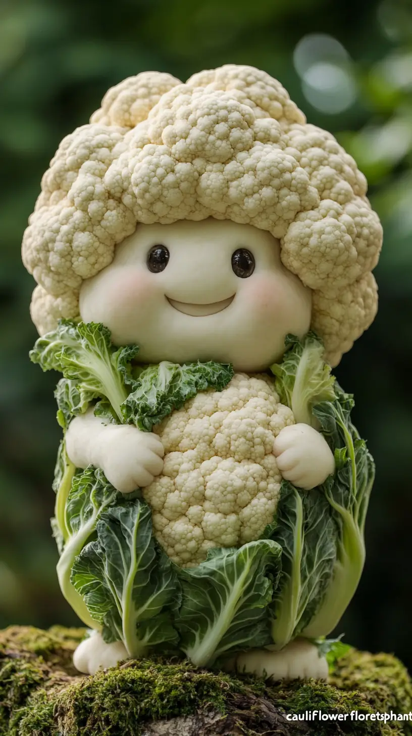 Cute baby elephant sculpture made from fresh cauliflower