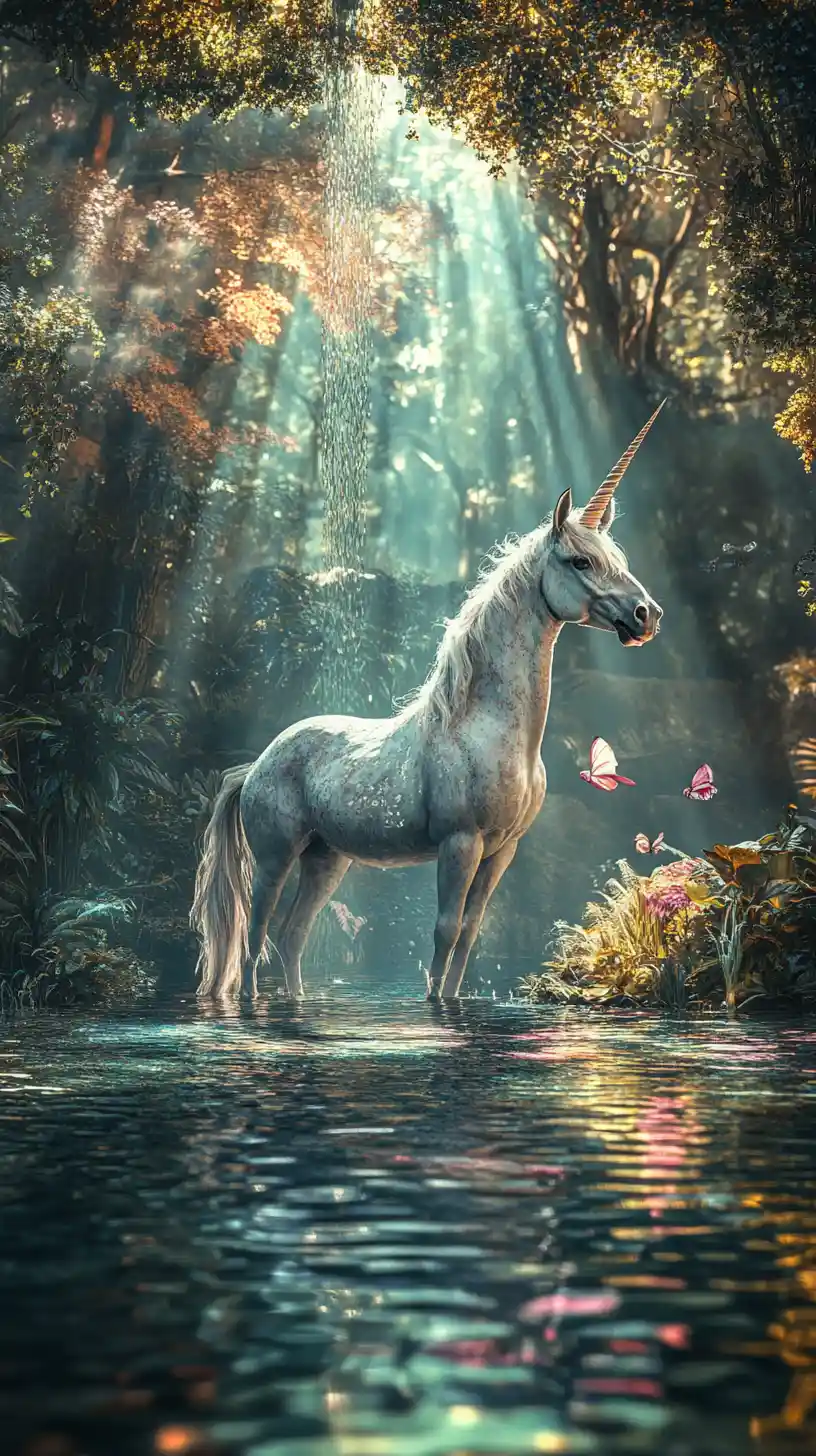 Surreale Illusion eines Einhorns in einer Multi-Image-Szene