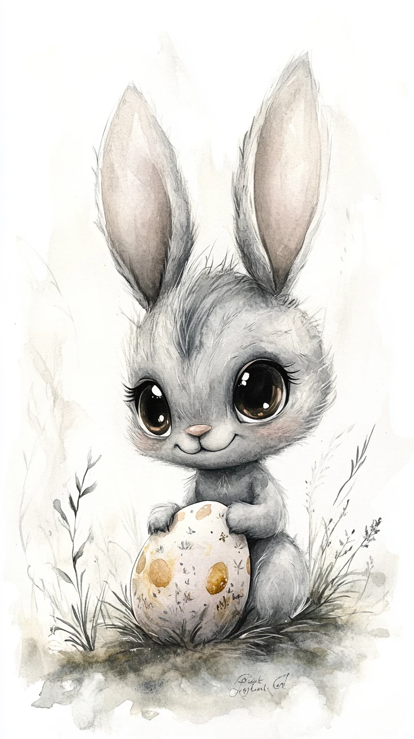 Dreamlike watercolor rabbit with Easter egg on white background