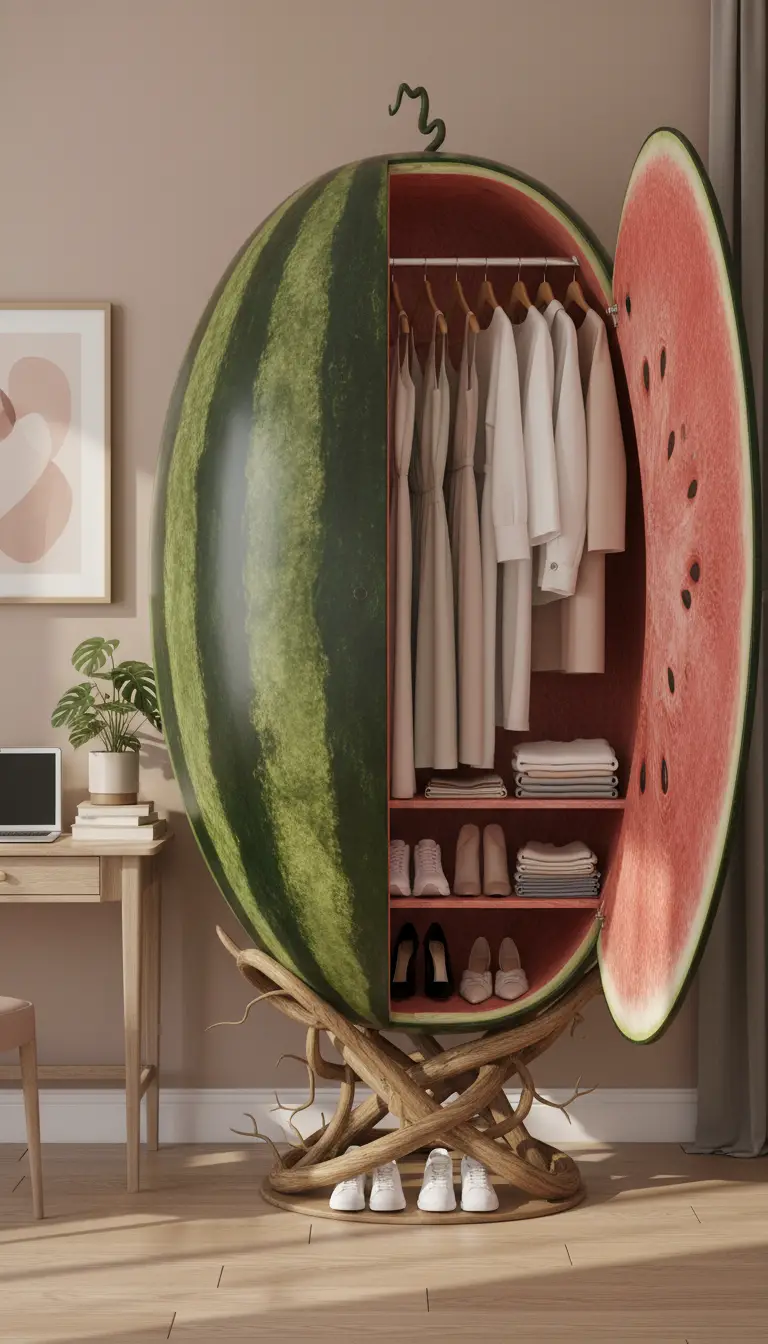 Hyperrealistic Watermelon Wardrobe In A Modern Bedroom