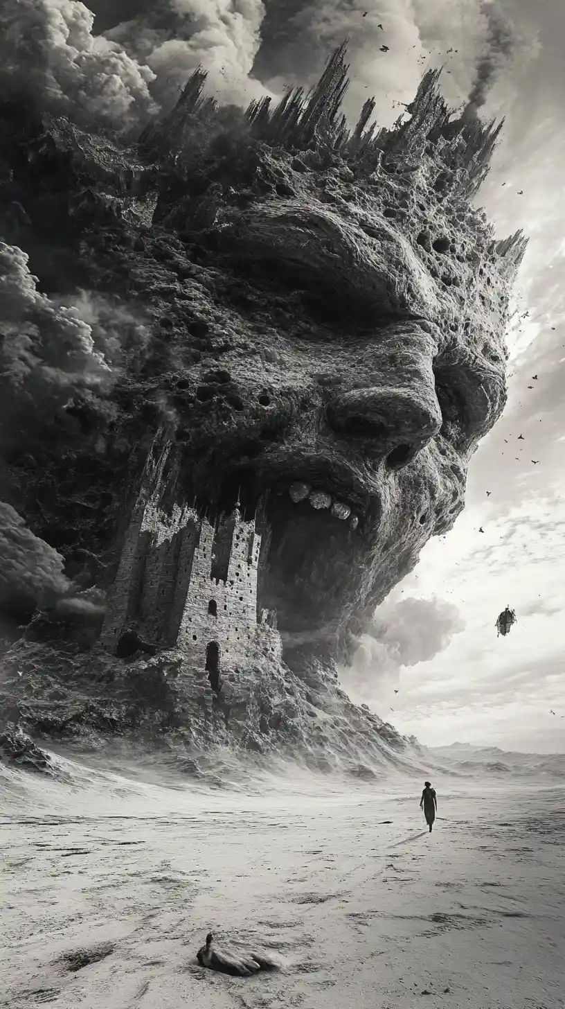 Lone warrior guarding a fragile sand castle by the sea
