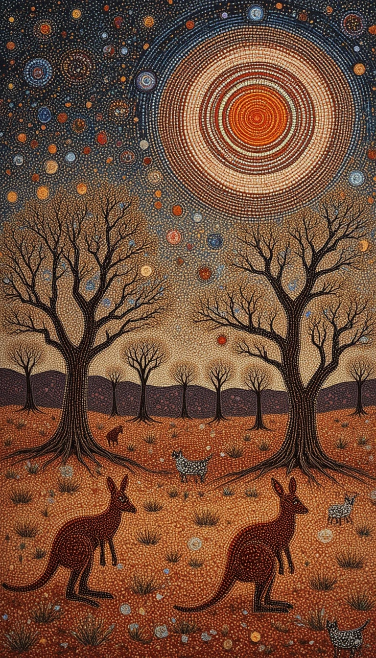星空沙漠下夢幻時光中的神秘袋鼠