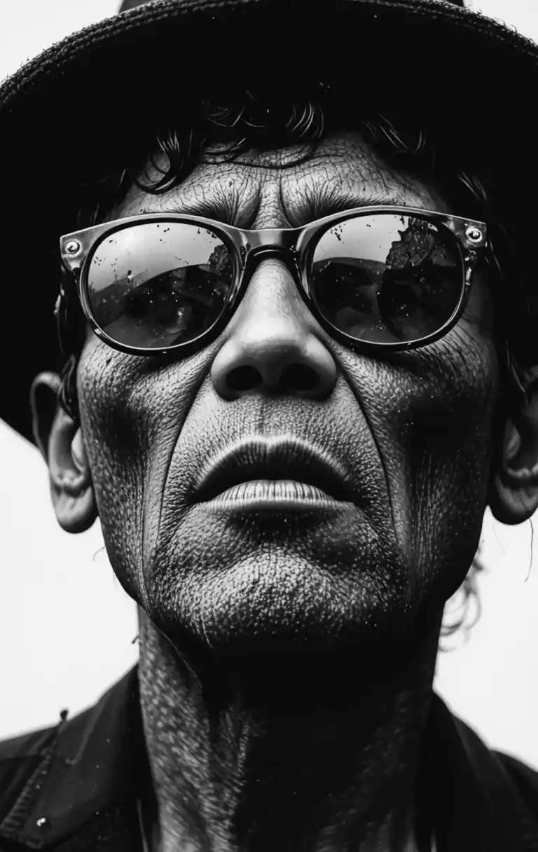 Gritty Black And White Close Up Portrait Of Old Man