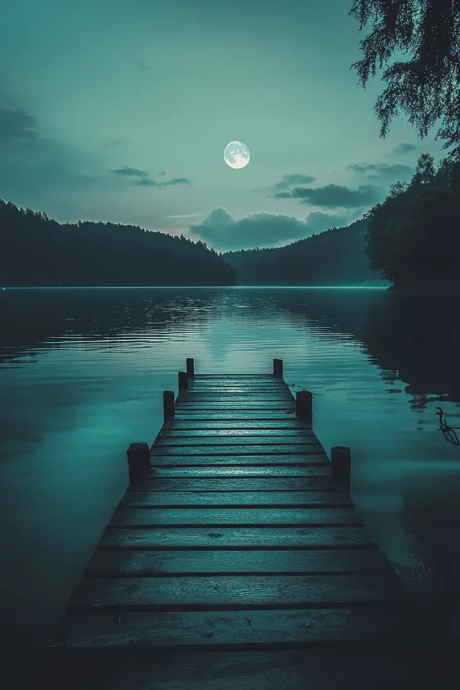 Calm midnight lagoon with soft lofi chill atmosphere