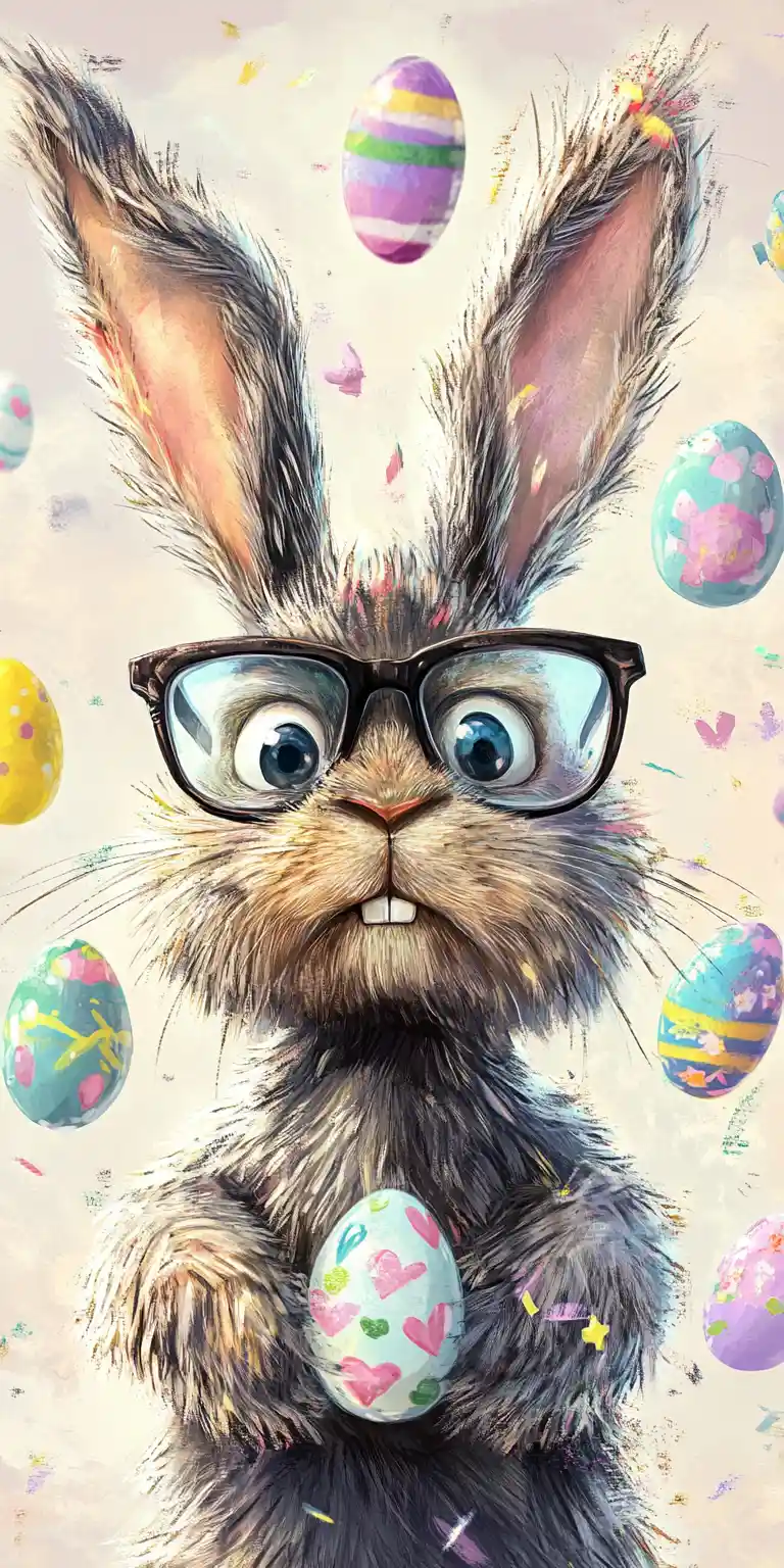 Sarcastic Cartoon Rabbit Portrait With Easter Eggs